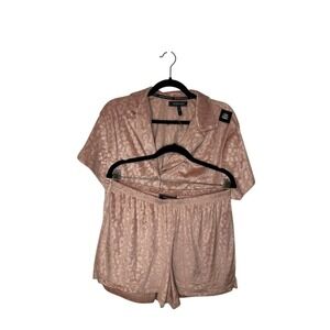 BCBGMAXAZRIA Leopard Print Velvet Pajama‎ Set Loungewear Womens Size L